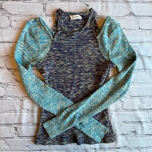 We The Free Long Sleeve Thermal Cold Shoulder Shirt Womens Small Top Marled Y2K